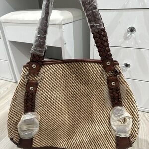 Banana Republic Cream And Brown Woven Shoulder Bag NEW